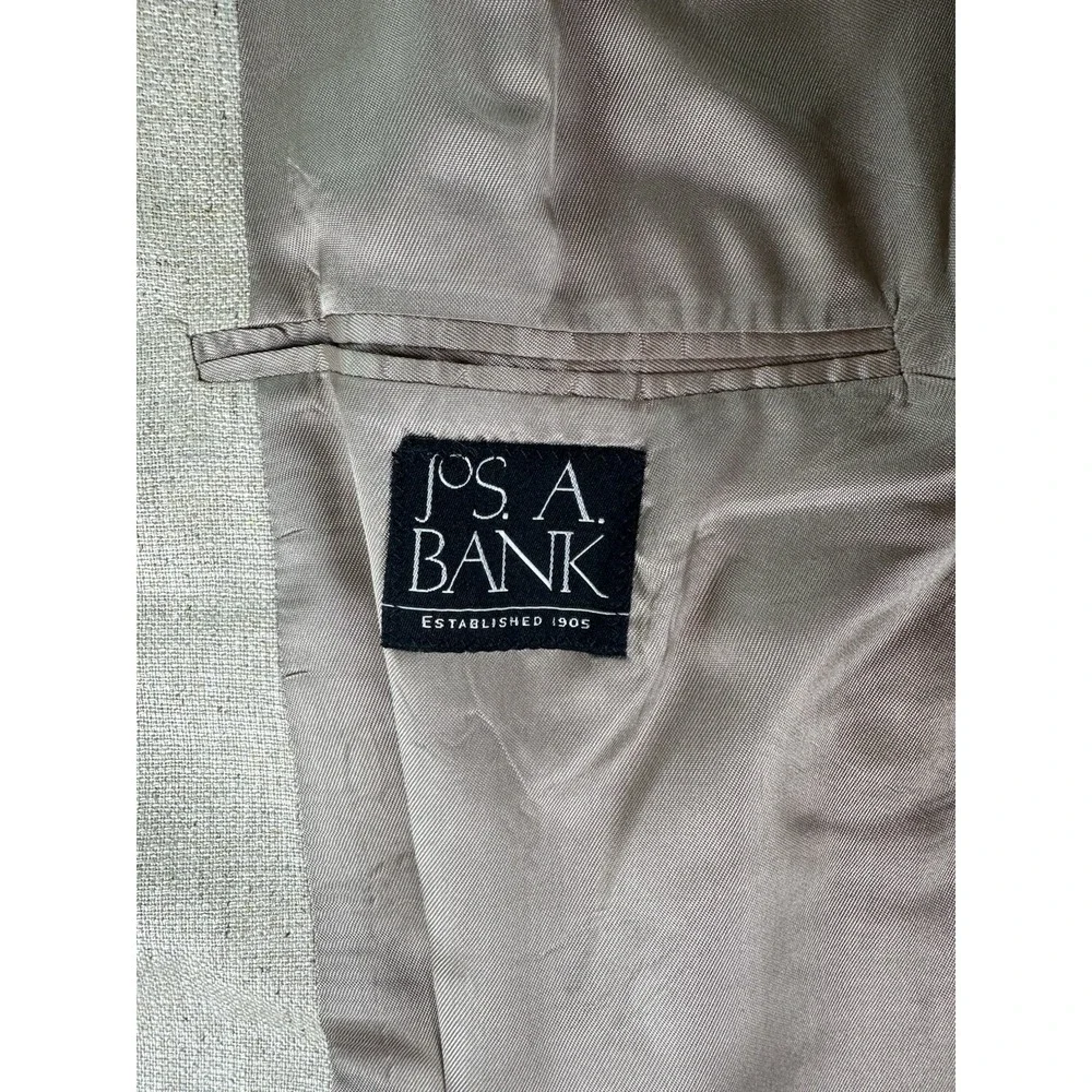 Jos A Bank Sport Coat 46L Beige Silk Hopsack Blazer Premium Designer Jacket